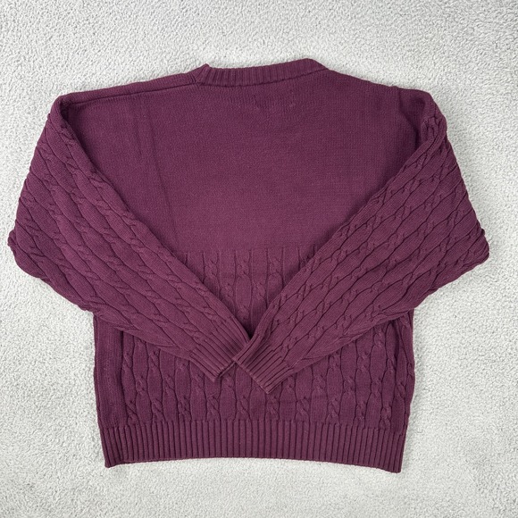VTG 90s Eddie Bauer Cable Knit Cotton Sweater Men XL Plum Grandpa Heavyweight - Picture 12 of 16